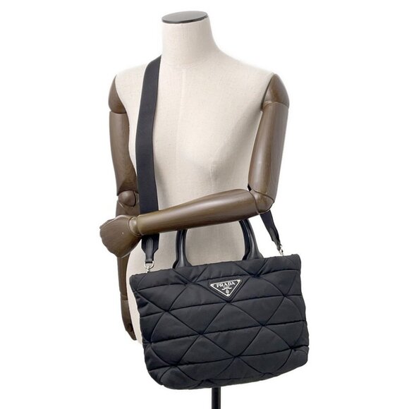 PRADA Padded Re-Nylon Tote Bag Size Small Nylon/Leather Black 1BG436 - Picture 3 of 11